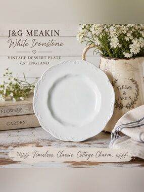 J&G Meakin White Ironstone Vintage Dessert Plate 7.5” England Classic White